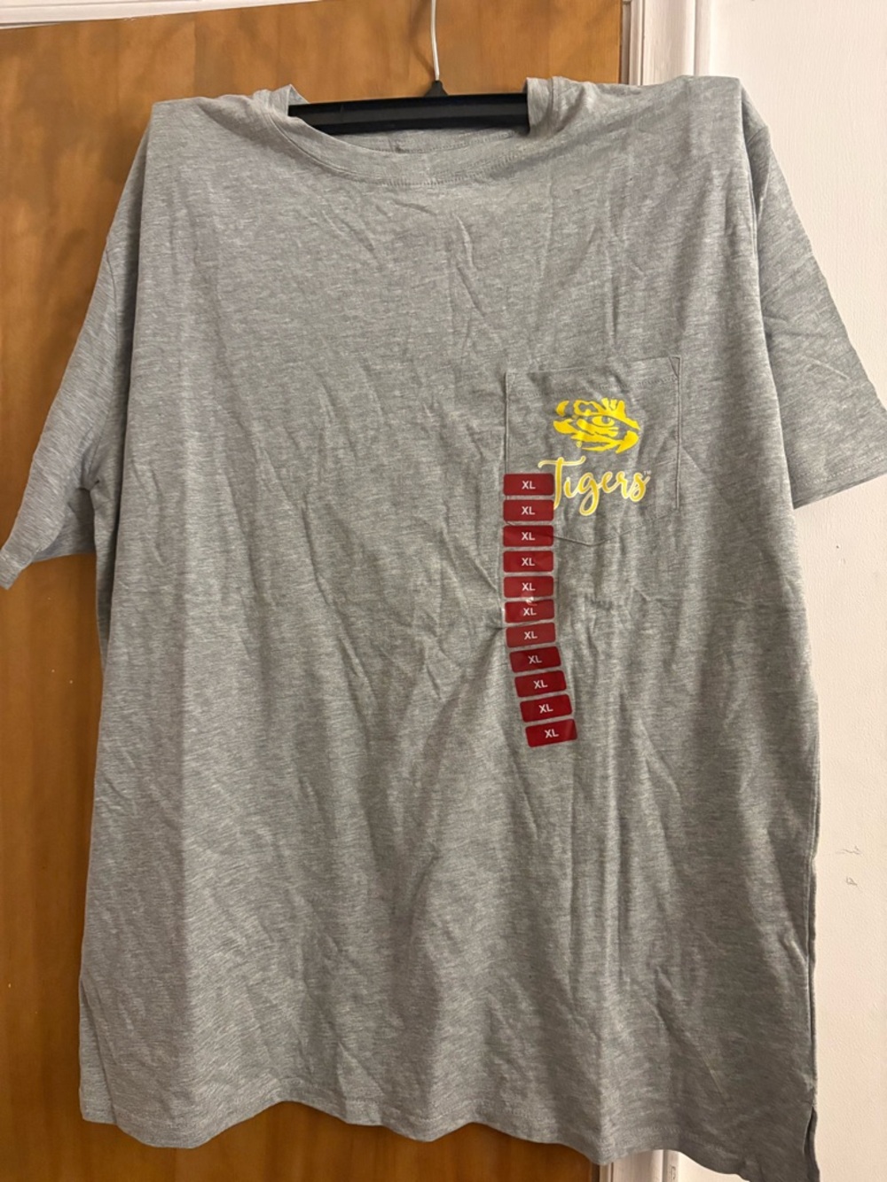 Gray Short-Sleeve Pocket Tee with Yellow Tigers Graphic